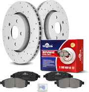 Ceramic Front Brakes Pad and Rotors Drilled Slotted Vented Replacement Disc Brake Kits for Jeep Commander 2006 2007 2008 2009 2010/ Grand Cherokee 2005-2010 Excludes Srt-8