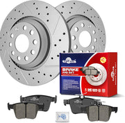 Ceramic Rear Brakes Pad and Rotors Drilled Slotted Vented Replacement Disc Brake Kits for Audi A3 Quattro 2019-2020/ Q3 2019-2022/ Audi S3 2015-2020/ Tts Quattro 2016 2017 2018 2019 2020 2021 2022