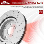 Front Drilled and Slotted Disc Brake Rotors for Lexus UX250H 2019 2020 2021 2022 2023 2024/ ES250 2021-2025/ ES300H ES350 2019-2025/ UX200 2019-2022/ UX300H 2025, for Toyota Corolla Cross 2022-2025