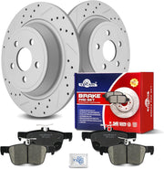Ceramic Rear Brakes Pad and Rotors Drilled Slotted Solid Replacement Disc Brake Kits for Ford Edge/Fusion Sport/Police Responder Hybrid/Ssv Plug-In Hybrid, for Lincoln Continental/Mkx/Nautilus
