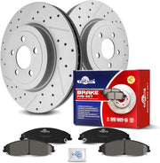 Ceramic Front Brakes Pad and Rotors Drilled Slotted Vented Replacement Disc Brake Kits for Dodge Challenger 2016 R/T, Challenger 2018 Sxt Plus, Challenger 2015-2017 Sxt with 345.0 mm