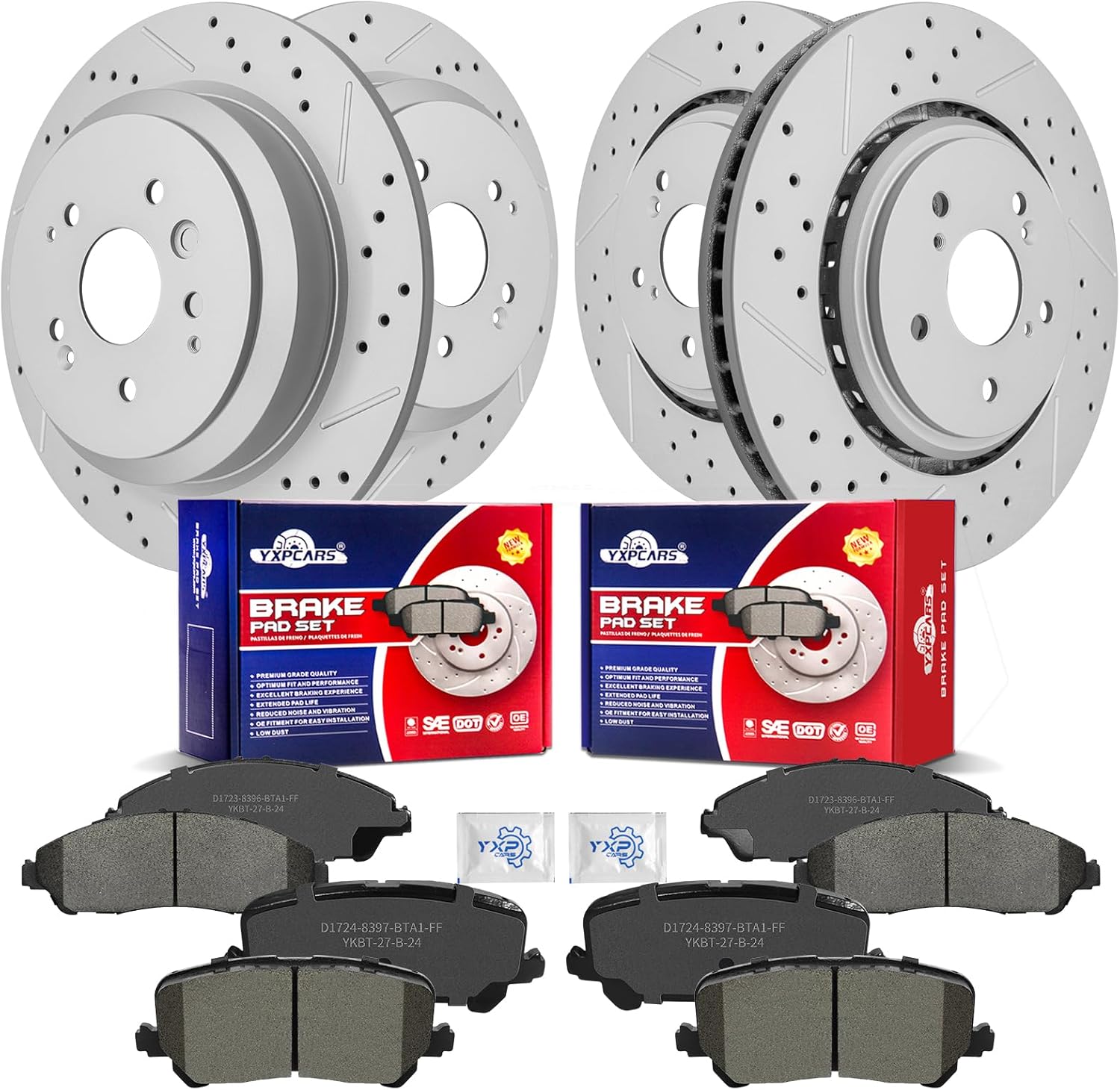 Front & Rear Drilled Slotted Rotors and Ceramic Disc Brake Pads Kit for Acura Mdx 2014 2015 2016
