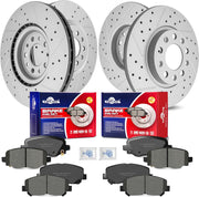 Front & Rear Drilled Slotted Rotors and Ceramic Disc Brake Pads Kit for Chrysler 200 2015 2016 2017 with 330.0 mm Front Rotor