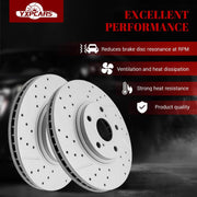 Ceramic Front Brakes Pad and Rotors Drilled Slotted Vented Replacement Disc Brake Kits for Toyota Highlander 2001 2002 2003 2004 2005/ Highlander Gas 2006-2007