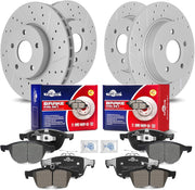 Front & Rear Drilled Slotted Rotors and Ceramic Disc Brake Pads Kit for Ford Focus 2012 2013 2014 20105 2016 2017 2018 with 4-Wheel