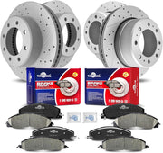 Front & Rear Drilled Slotted Rotors and Ceramic Disc Brake Pads Kit for Dodge Ram 2500 3500 2009-2010, for Ram 2500 3500 2011 2012 2013 2014 2015 2016 2017 2018, for Ram 1500 2012 With 8 Lug