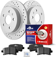 Ceramic Rear Brakes Pad and Rotors Drilled Slotted Solid Replacement Disc Brake Kits for Buick Regal 2011-2017/ Lacrosse 2012-2016, for Chevy Malibu Limited 2016/ Malibu Naturally Aspirated 2013-2015