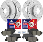Front & Rear Drilled Slotted Rotors and Ceramic Disc Brake Pads Kit for Mazda 3 2014-2016/3 2017-2018 With Manual Parking Brake/ 3 Sport 2014 Gs Gx