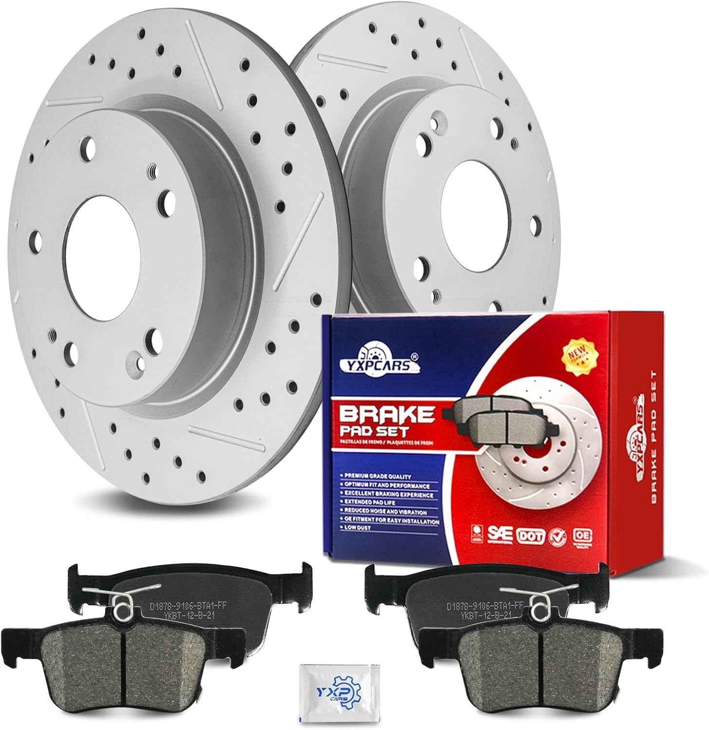 Ceramic Rear Brakes Pad and Rotors Drilled Slotted Solid Disc Brake Kits for Honda Civic 2016 - 2024