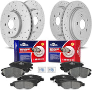 Front & Rear Drilled Slotted Rotors and Ceramic Disc Brake Pads Kit for Chevy Camaro 2010 2011 2012 2013 2014 2015 V6 LS & LT