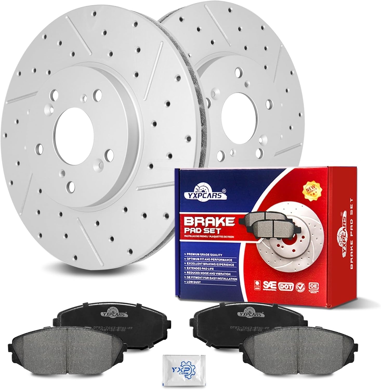 Ceramic Front Brakes Pad and Rotors Drilled Slotted Vented Replacement Disc Brake Kits for Acura Mdx 2001-2002, for Honda Odyssey 1999 2000 2001 2002 2003 2004