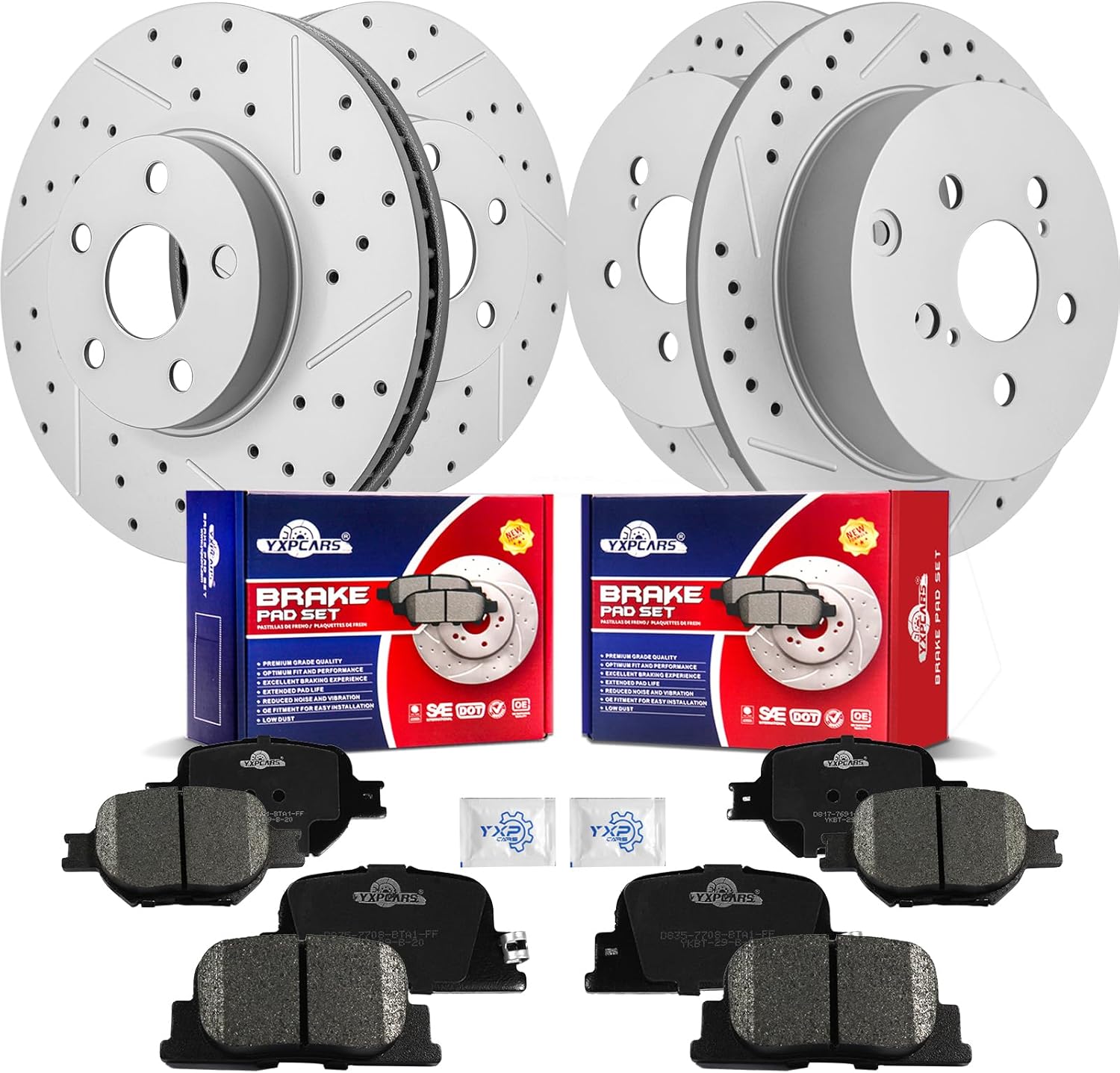 Front & Rear Drilled Slotted Rotors and Ceramic Disc Brake Pads Kit for Scion Tc 2005 2006 2007 2008 2009 2010