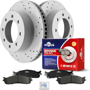 Ceramic Front Brakes Pad and Rotors Drilled Slotted Vented Replacement Disc Brake Kits for Dodge Ram 2500 3500 2003 2004 2005 2006 2007 2008, for Dodge Ram 4000 2005-2008