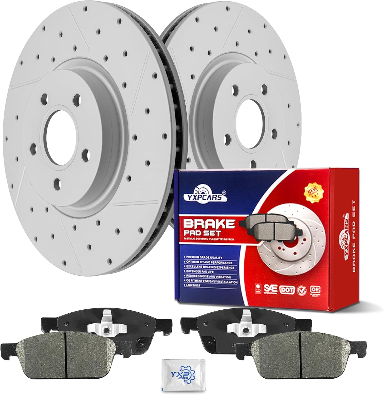 Ceramic Front Brakes Pad and Rotors Drilled Slotted Vented Replacement Disc Brake Kits for Ford Transit Connect 2014 with 120.60 Inch Wheelbase/Connect 2015 2016 2017 2018