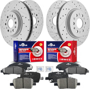 Front & Rear Drilled Slotted Rotors and Ceramic Disc Brake Pads Kit for Cadillac Xt5 2017-2020/ Xt6 2020, for Buick Enclave 2018 2019 2020 with 345.0 mm Front Rotor