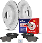 Ceramic Rear Brakes Pad and Rotors Drilled Slotted Vented Replacement Disc Brake Kits for Ford Edge 2007-2010, for Lincoln Mkx 2007 2008 2009 2010
