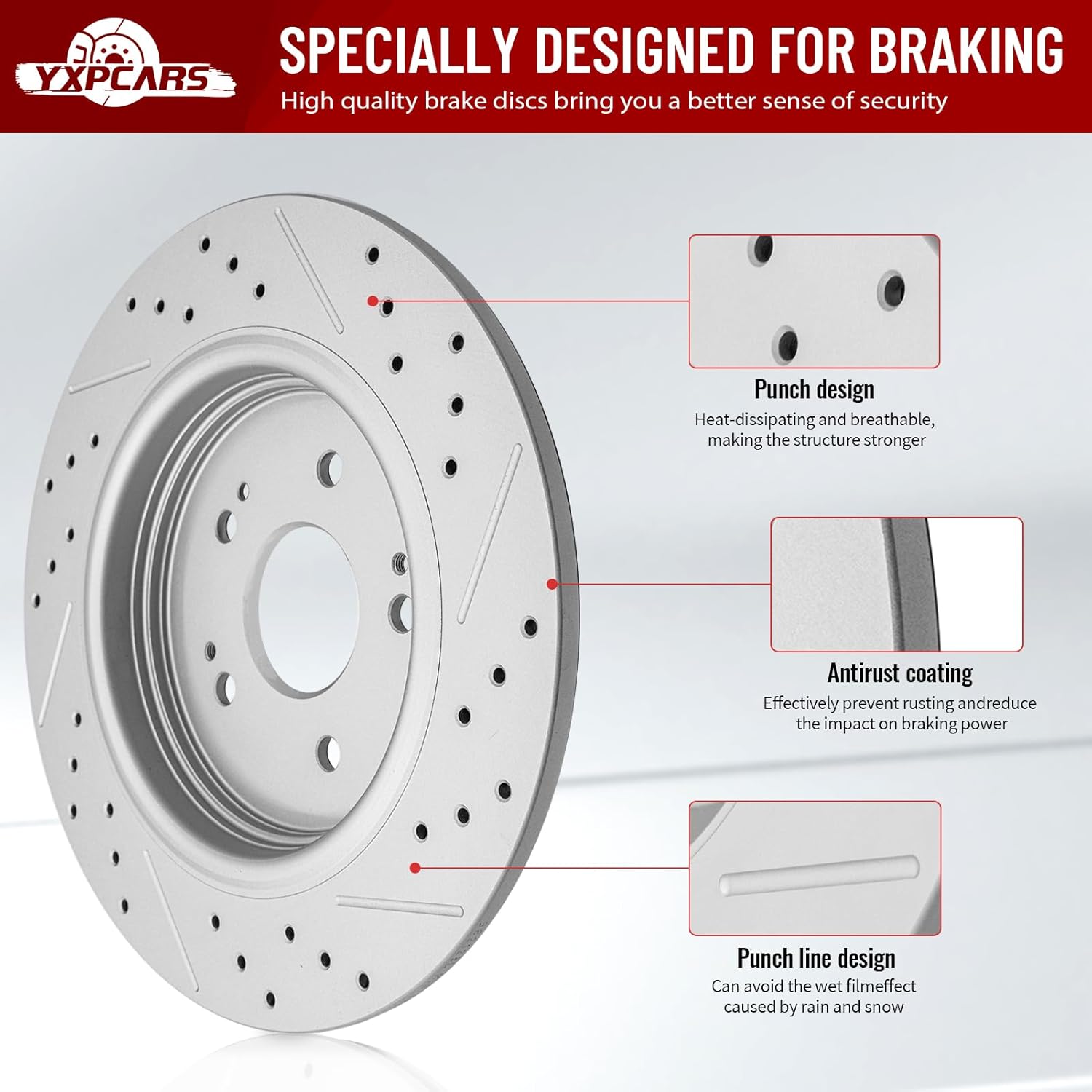 Front & Rear Drilled Slotted Rotors and Ceramic Disc Brake Pads Kit for Kia Sportage 2017 2018 2019 2020 2021 2022 Manual, for Hyundai Tucson 2016-2018/ Tucson 2019-2021 Manual