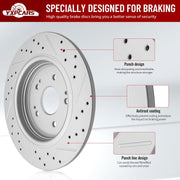 Front & Rear Drilled Slotted Rotors and Ceramic Disc Brake Pads Kit for Pontiac Vibe 2003 2004 2005 2006 Fwd, for Toyota Corolla 2005-2006 Xrs/Matrix 2003-2006 Fwd/Matrix 2007 (Rear Brake Disc)