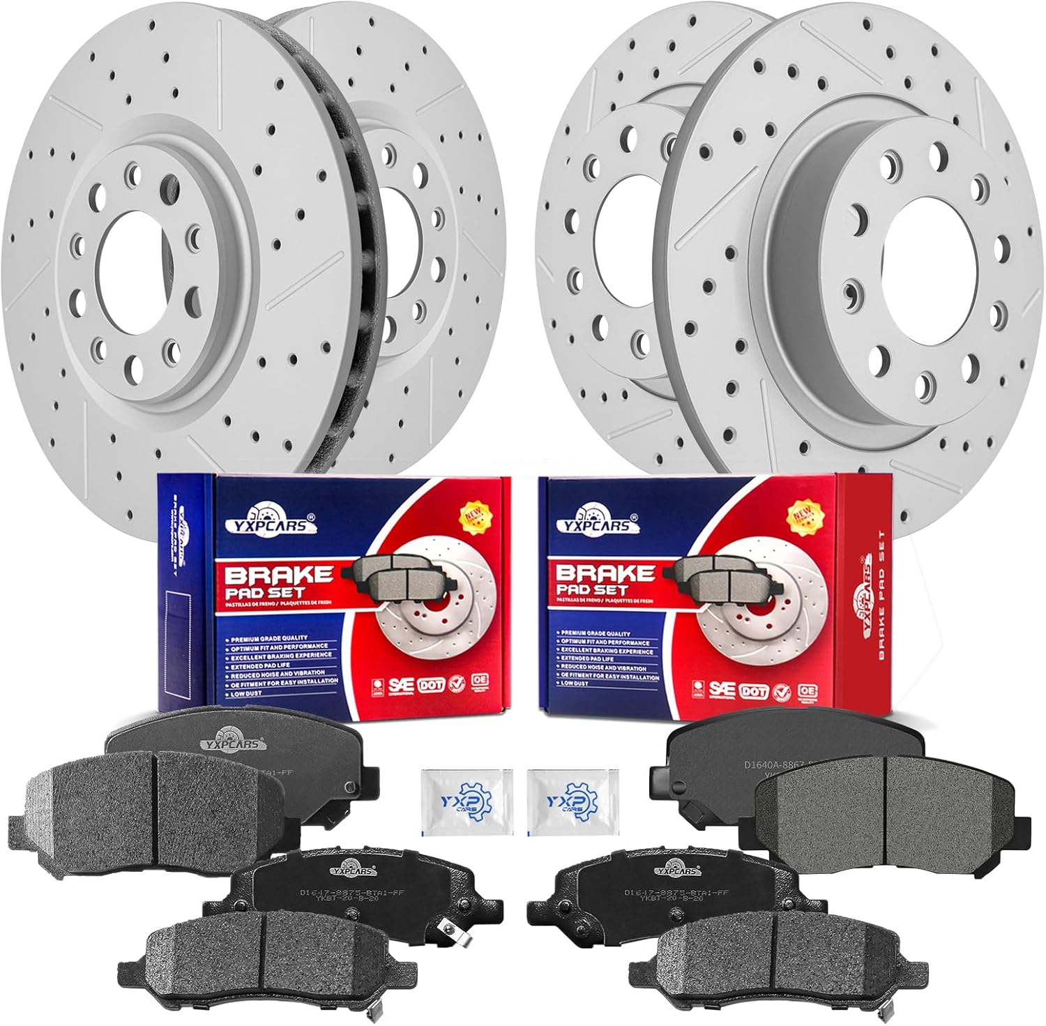 Front & Rear Drilled Slotted Rotors and Ceramic Disc Brake Pads Kit Replacement for Dodge Dart 2013 2014 2015 2016