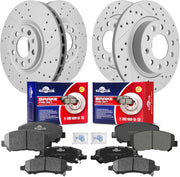 Front & Rear Drilled Slotted Rotors and Ceramic Disc Brake Pads Kit Replacement for Dodge Dart 2013 2014 2015 2016