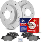 Ceramic Rear Brakes Pad and Rotors Drilled Slotted Solid Replacement Disc Brake Kits for Hyundai Elantra/Elantra Coupe/Elantra Gt/Veloster, for Kia Forte/ Forte5/ Forte Koup/Soul