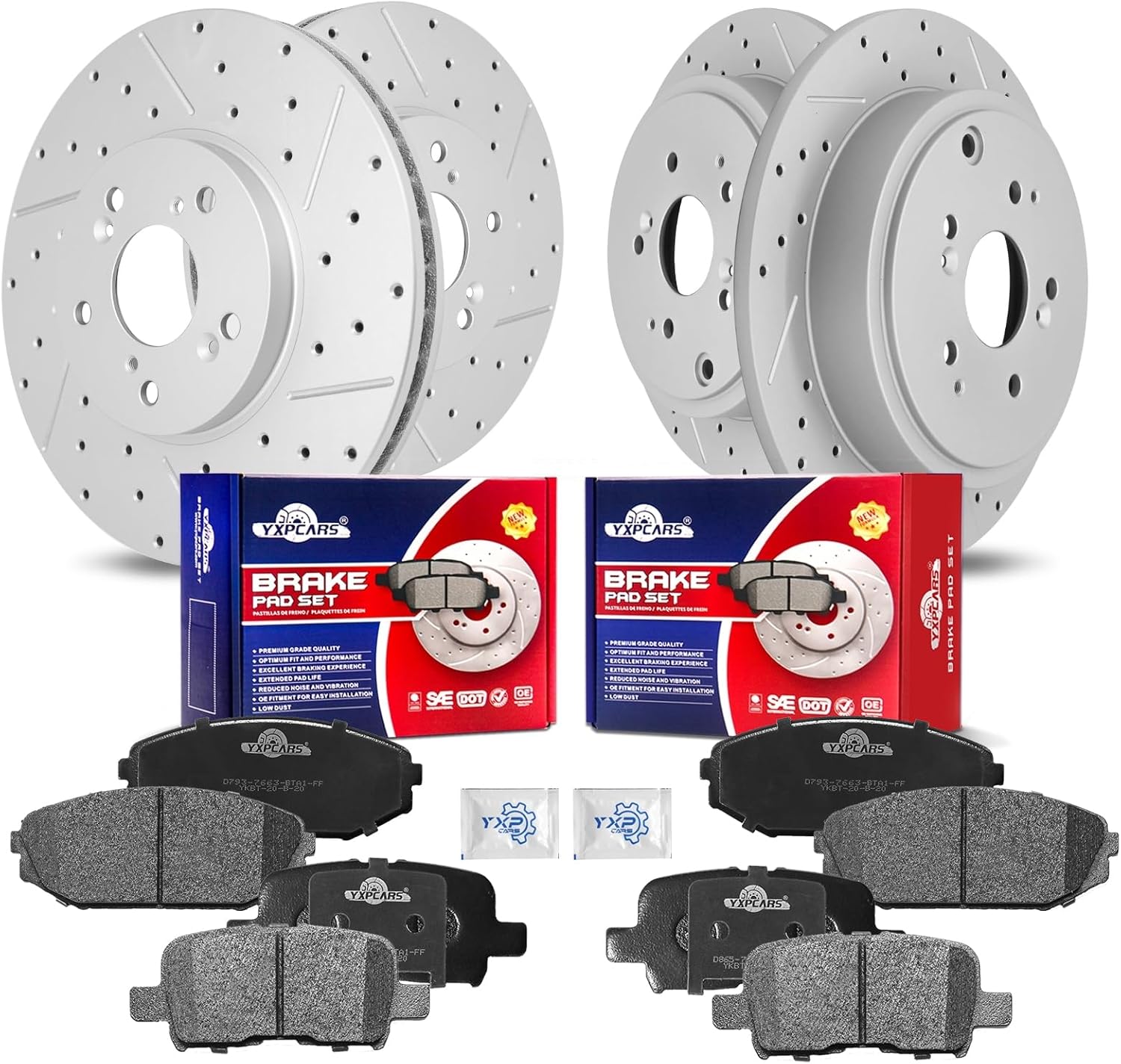 Front & Rear Drilled Slotted Rotors and Ceramic Disc Brake Pads Kit for Acura MDX 2001-2002