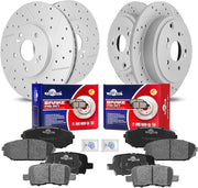 Front & Rear Drilled Slotted Rotors and Ceramic Disc Brake Pads Kit for Acura MDX 2001-2002