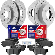 Front & Rear Drilled Slotted Rotors and Ceramic Disc Brake Pads Kit for Chevy Monte Carlo 2006-2007/ Impala 2006-2009/ Impala 2010 Drum In Hat Parking Brake