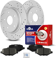 Ceramic Rear Brakes Pad and Rotors Drilled Slotted Solid Replacement Disc Brake Kits for Dodge Journey 2013/ Grand Caravan 2012 2013 2014 2015 2016 (With Single Piston Front Caliper)