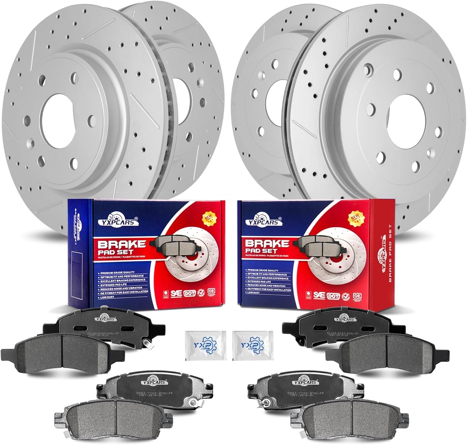 Front & Rear Drilled Slotted Rotors and Ceramic Disc Brake Pads Kit for Buick Enclave 2008-2017, for Chevy Traverse 2009-2017, for Saturn Outlook 2007-2010, for Gmc Acadia (Limited)
