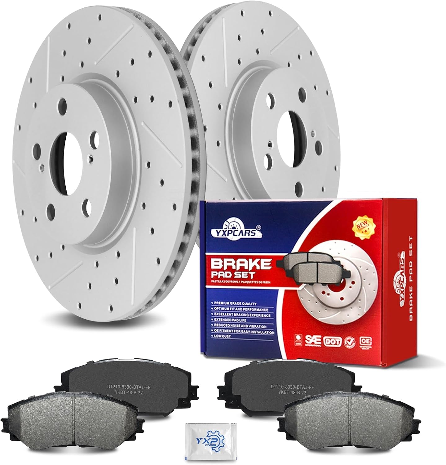 Ceramic Front Brakes Pad and Rotors Drilled Slotted Vented Replacement Disc Brake Kits for Pontiac Vibe 2009 2010 1.8L, for Scion Xd 2008-2014, for Toyota Corolla 2009-2018/ Matrix 2009-2014 1.8L