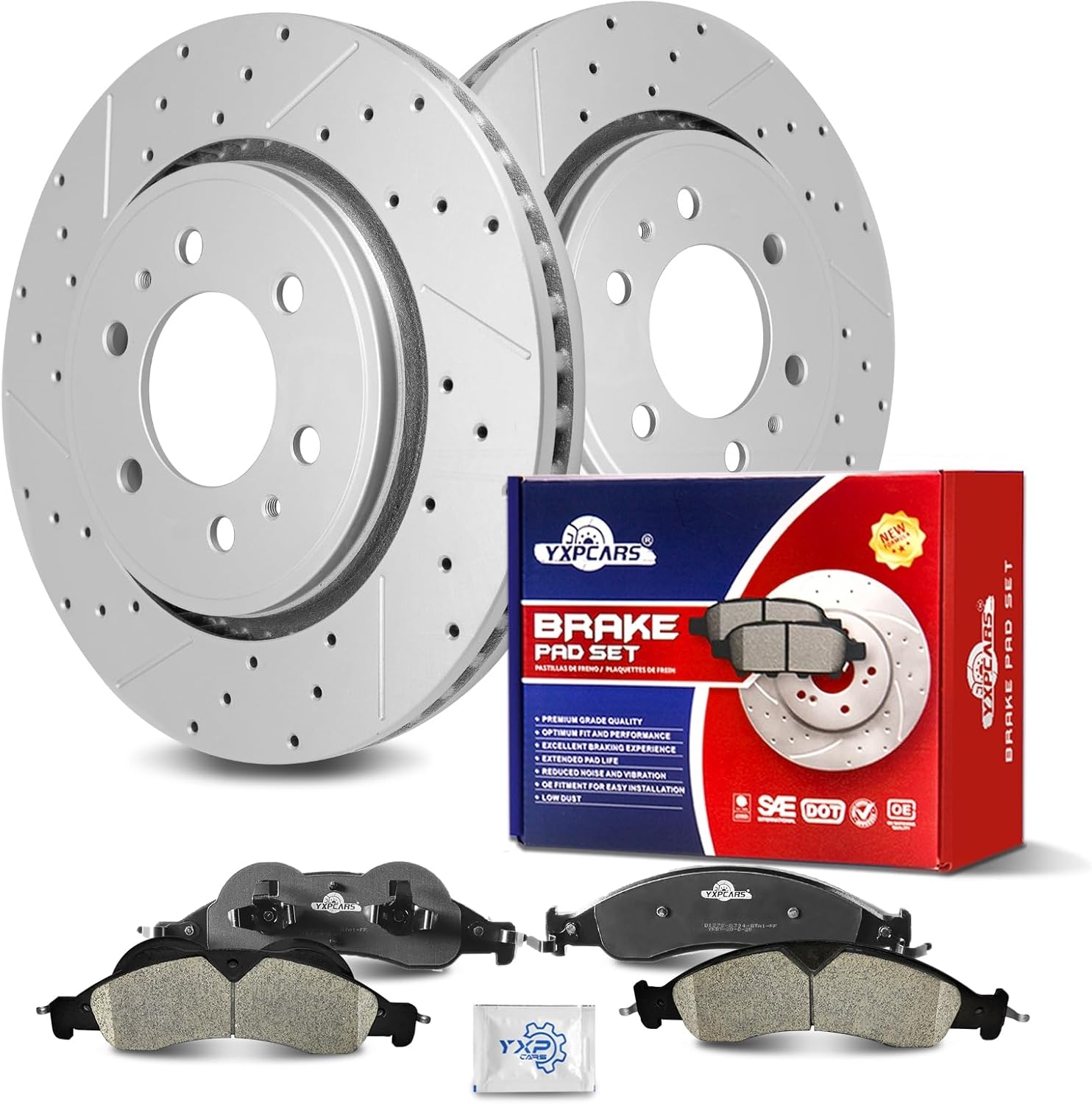 Ceramic Front Brakes Pad and Rotors Drilled Slotted Vented Replacement Disc Brake Kits for Ford Expedition 2007-2009, for Lincoln Navigator 2007 2008 2009