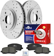 Ceramic Front Brakes Pad and Rotors Drilled Slotted Vented Replacement Disc Brake Kits for Toyota Highlander 2001 2002 2003 2004 2005/ Highlander Gas 2006-2007