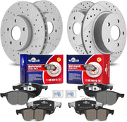 Front & Rear Drilled Slotted Rotors and Ceramic Disc Brake Pads Kit for Ford C-Max 2018,C-Max 2013 2014 2015 2016 Hybrid Se/Hybrid Sel, C-Max 2017 Hybrid Se/Hybrid Titanium