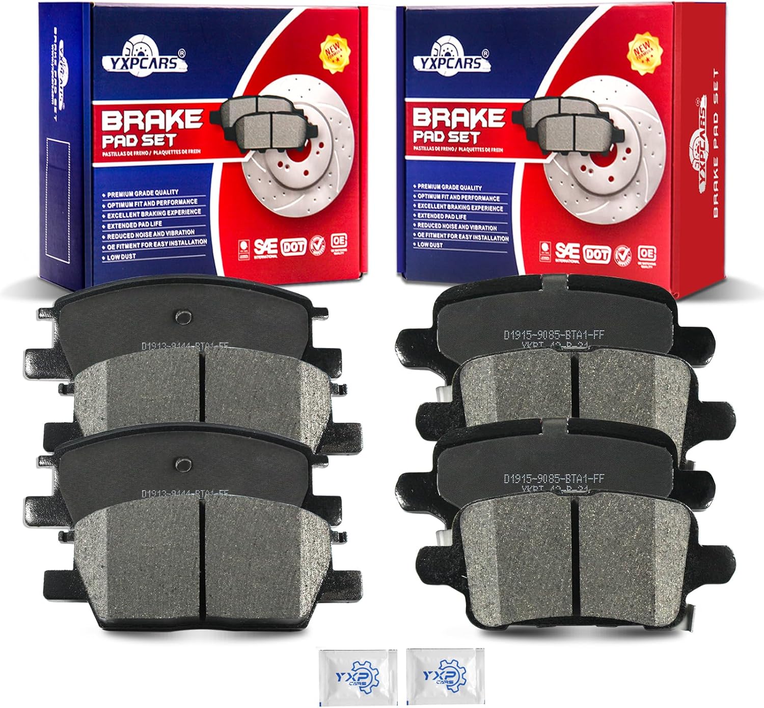 Ceramic Disc Brake Pads Set Front and Rear Replacement for Buick Lacrosse, for Chevry Equinox/Malibu, for Gmc Terrain