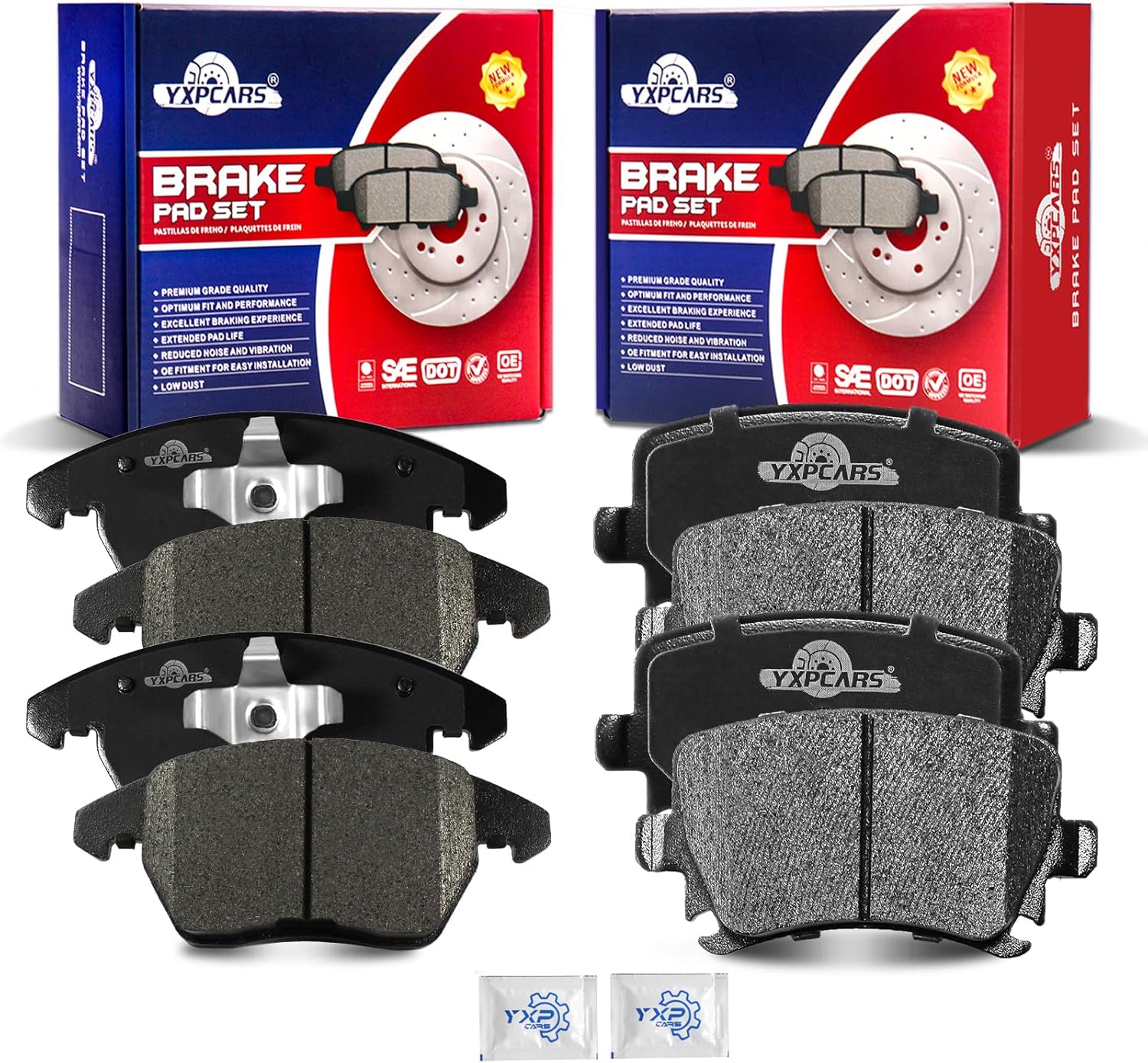 Front and Rear Ceramic Disc Brake Pads Set Replacement for Volkswagen CC 2009-2010 EOS 2007-2011 Golf 2010 Gti 2006-2010 for Jetta 2005-2010, for Audi A3 Quattro 2006 2008 2009 2010