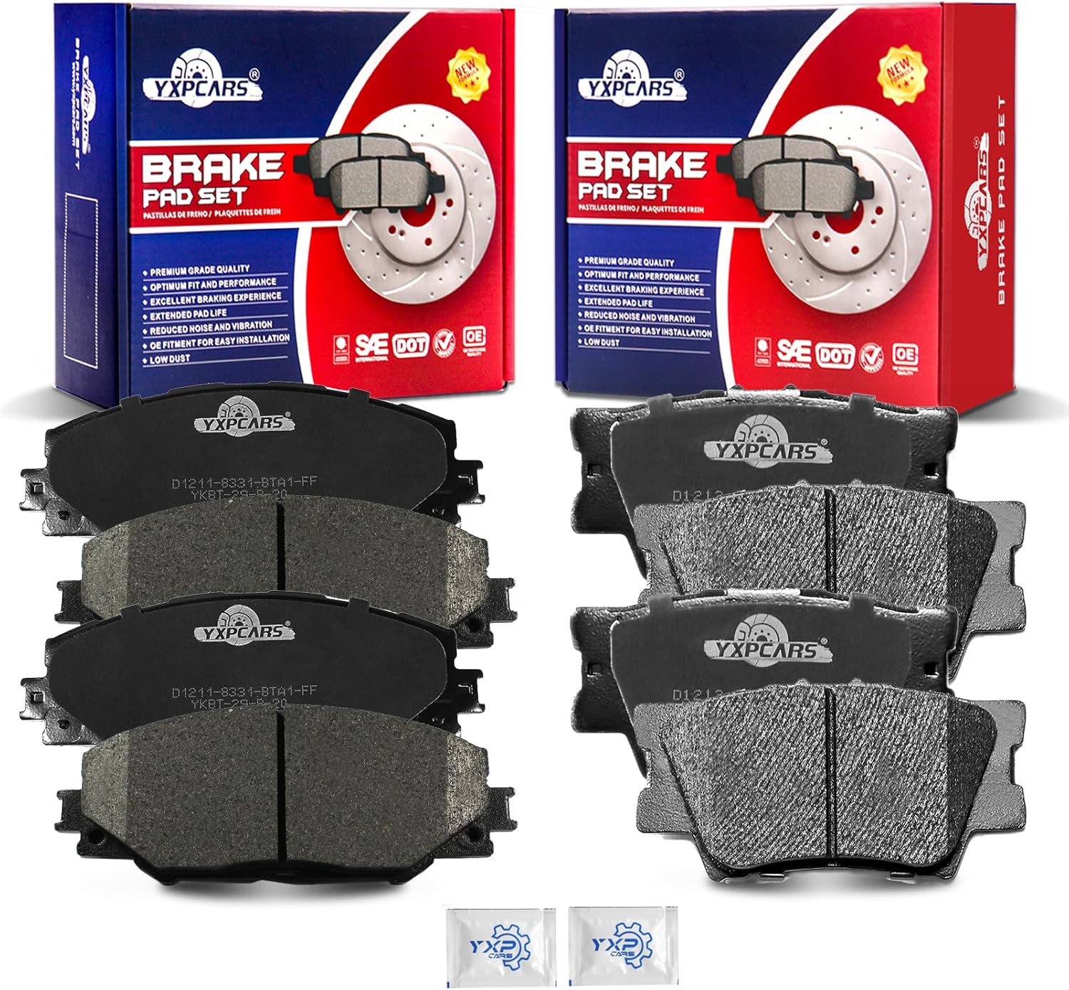 Front and Rear Ceramic Disc Brake Pads Set Replacement for Pontiac Vibe 2009-2010, for Toyota Matrix 2009-2012/ Rav4 2006 2007 2008 2009 2010 2011 2012 2013 2014 2015 2016