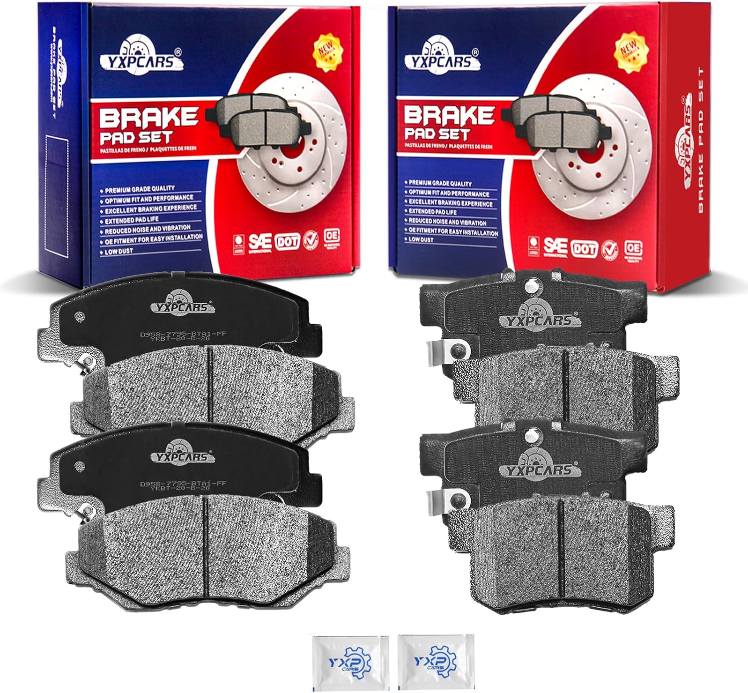 Ceramic Disc Brake Pads Set Front and Rear Replacement for Honda Accord 2003 2004 2005 2006 2007 4 Cylinder with 4-Wheel Disc Brakes