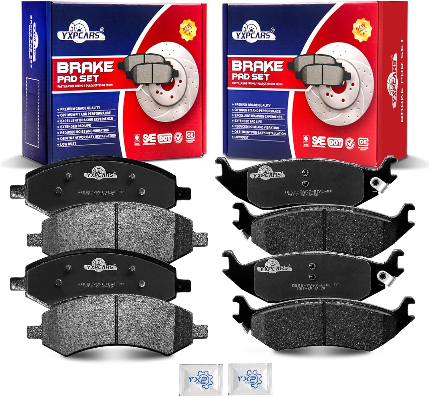 Front and Rear Ceramic Disc Brake Pads Set Replacement for 2006 2007 2008 2009 2010 2011 2012 2013 2014 2015 2016 2017 2018 Ram 1500 2007-2009 Chry-sler Aspen 2007-2009 Durango