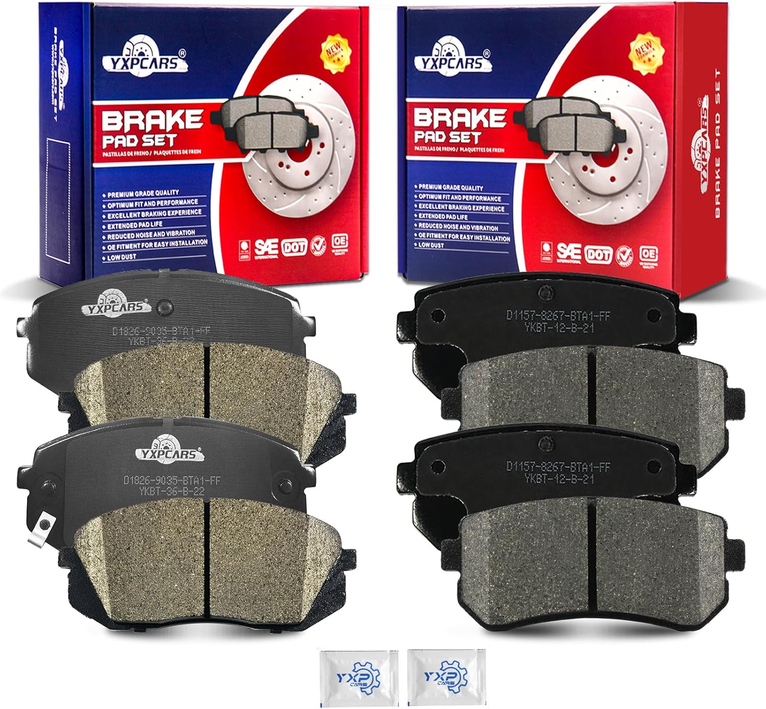 Ceramic Disc Brake Pads Set Front and Rear Replacement for Hyundai Sonata 2016 Gas Engine with Manual Parking Brake