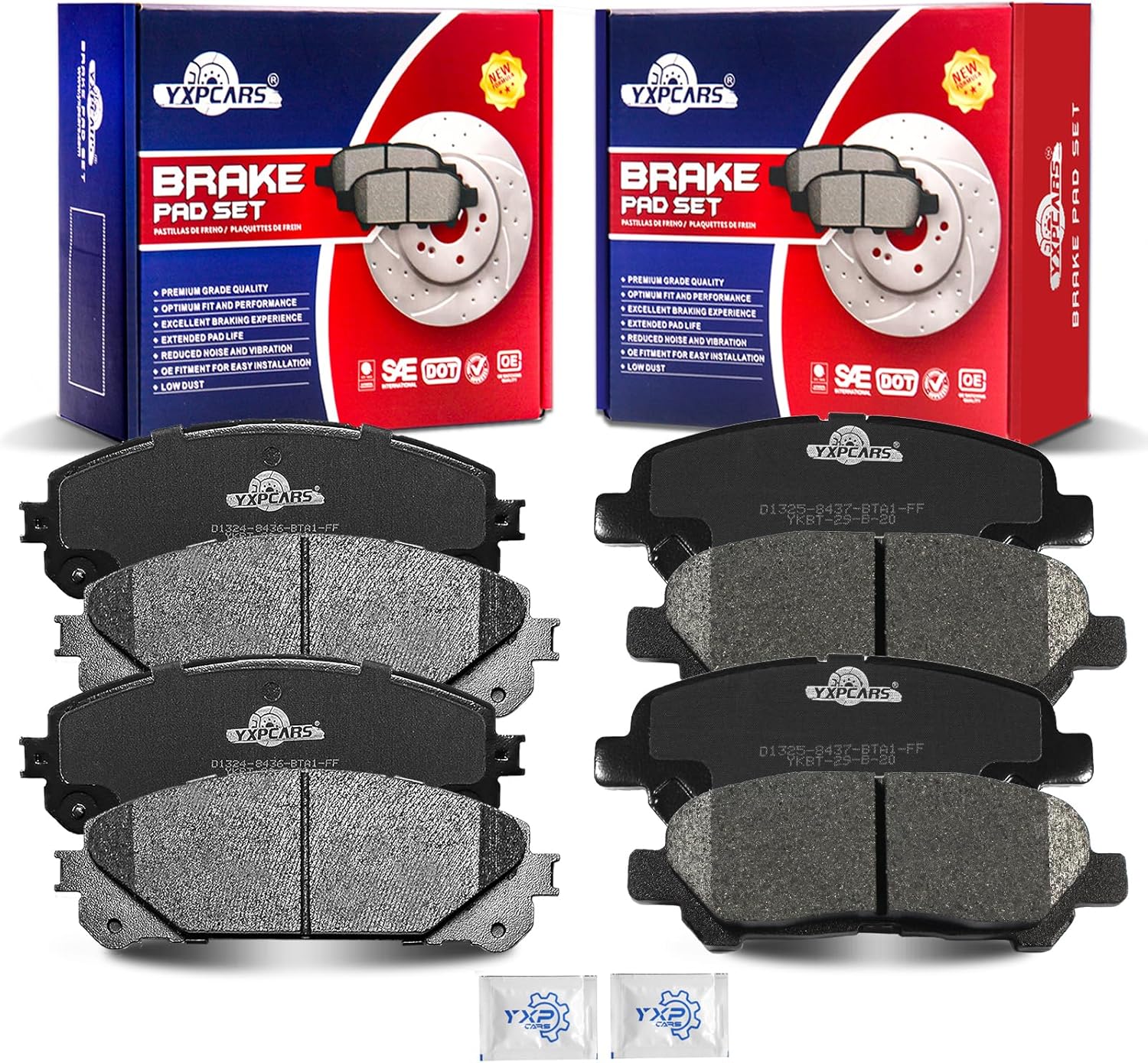 Ceramic Disc Brake Pads Set Front and Rear Replacement for Toyota Highlander 2008 2009 2010 2011 2012 2013 / Highlander 2014 Hybrid