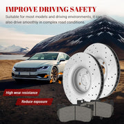 Ceramic Front Brakes Pad and Rotors Drilled Slotted Vented Replacement Disc Brake Kits for Ford Mustang 2.3L L4, 5.0L V8