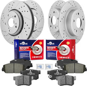 Front & Rear Drilled Slotted Rotors and Ceramic Disc Brake Pads Kit for Acura Ilx 2017-2018