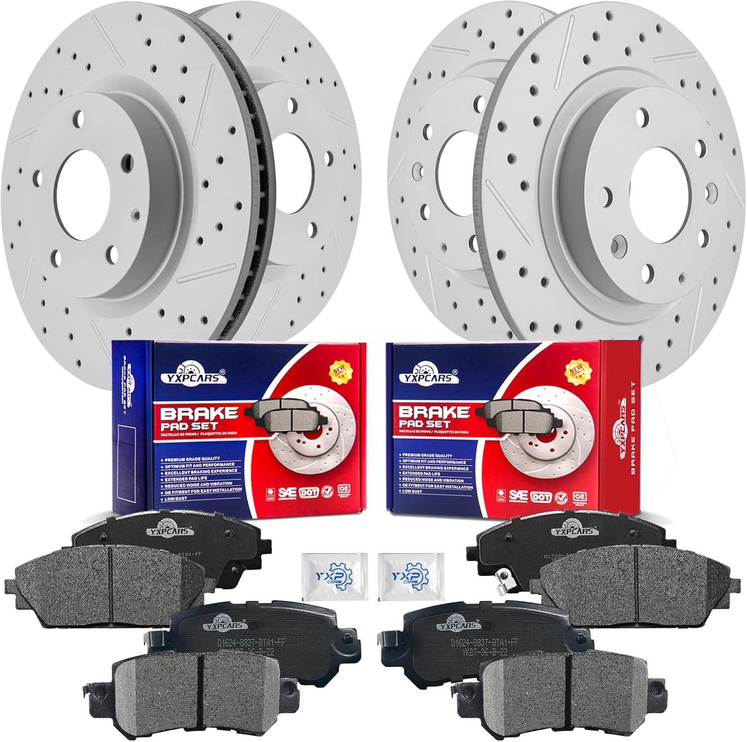 Front & Rear Drilled Slotted Rotors and Ceramic Disc Brake Pads Kit for Mazda Cx-3 2016 2017 2018 Awd