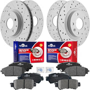 Front & Rear Drilled Slotted Rotors and Ceramic Disc Brake Pads Kit for Mazda Cx-3 2016 2017 2018 Awd
