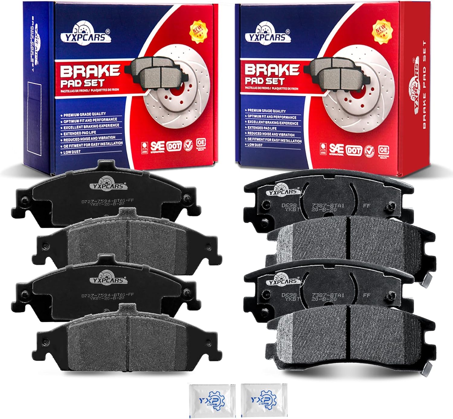 Front and Rear Ceramic Disc Brake Pads Set Replacement for 1999 2000 2001 2002 Oldsmobile Alero, 2003-2004 Alero 1999-2005 Pontiac Grand AM 4-Wheel Disc Brakes