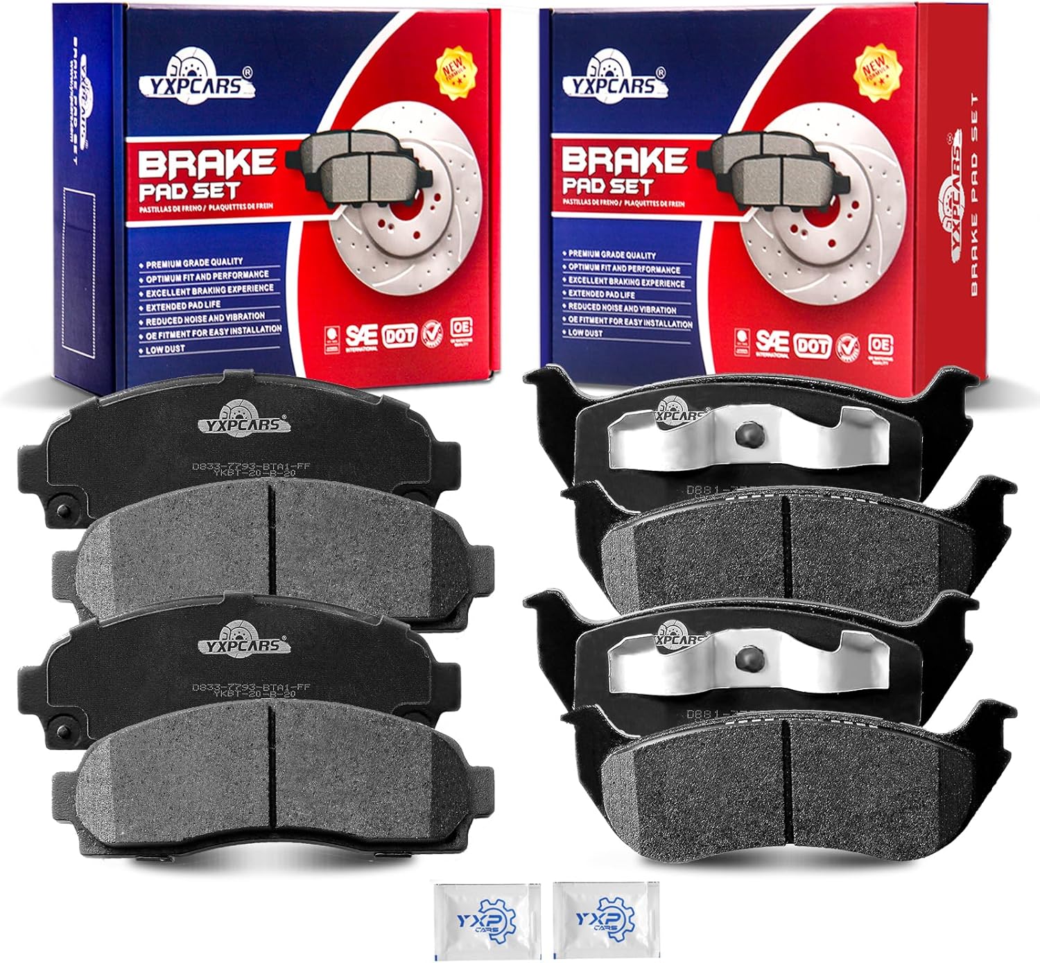 Ceramic Disc Brake Pads Set Front and Rear Replacement for Ford Explorer 2002-2005, for Mercury Mountaineer 2002 2003 2004 2005 with Phenolic Piston Calipers Rear Brake Pads