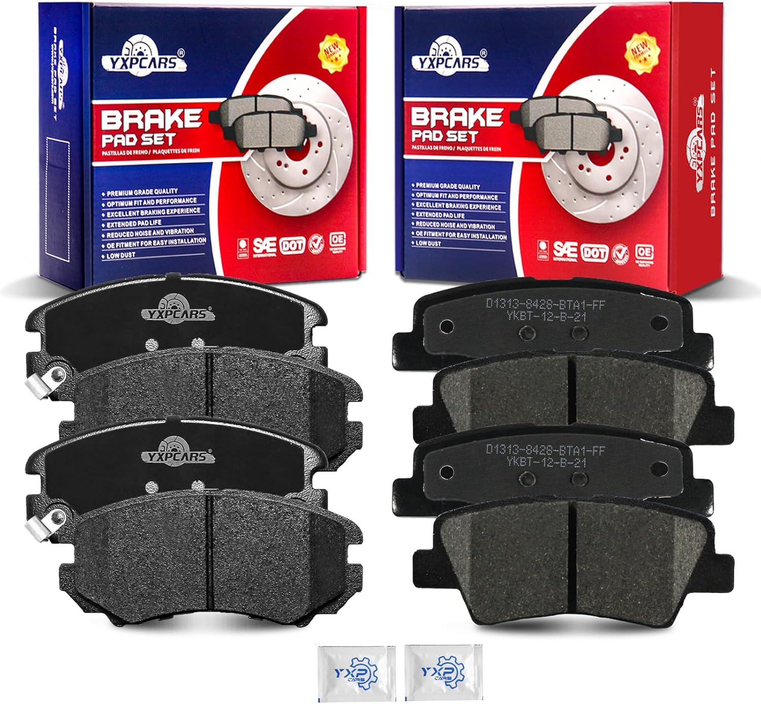 Ceramic Disc Brake Pads Set Front and Rear for Hyundai Azera 2010-2011,Elantra 2010 Sedan, Sonata 2008 2.4L, 2009-2010 Sonata, 2008 Sonata 3.3L,for Kia Amanti 2007-2009/ Soul 2010-2012 2013