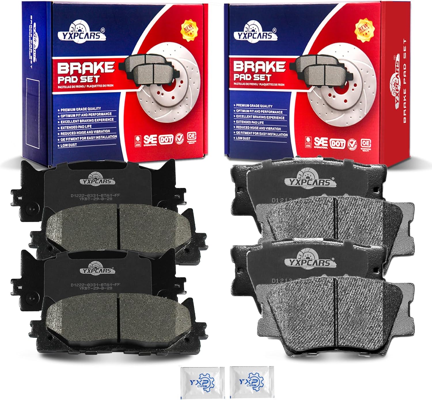 Front and Rear Ceramic Disc Brake Pads Set Replacement for Le-xus Es300H 2013-2018 Es350 2007-2018, for Toyo-ta Camry 2007-2017 Avalon 2008 2009 2010 2011 2012 2013 2014 2015 2016 2017 2018
