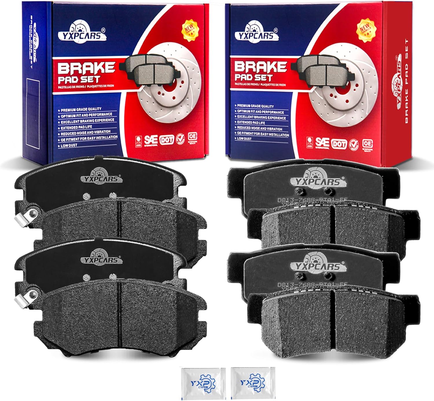 Ceramic Disc Brake Pads Set Front and Rear for Hyundai Elantra 2007 2008 2009 2010 Sonata 2003-2008 Tucson 2005-2009, for Kia Optima 2003-2010 Sportage 2005-2010 Magentis 2003-2009